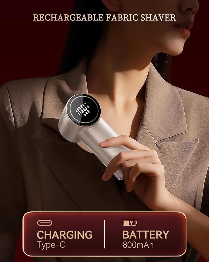 Fabric Shaver, Rechargeable Lint Shaver with Digital Display, 3-Speeds Sweater Shaver with 6-Leaf Blades, Electric Portable Lint Remover to Remove Pilling for Clothes, Furniture, Couch, Blanket
