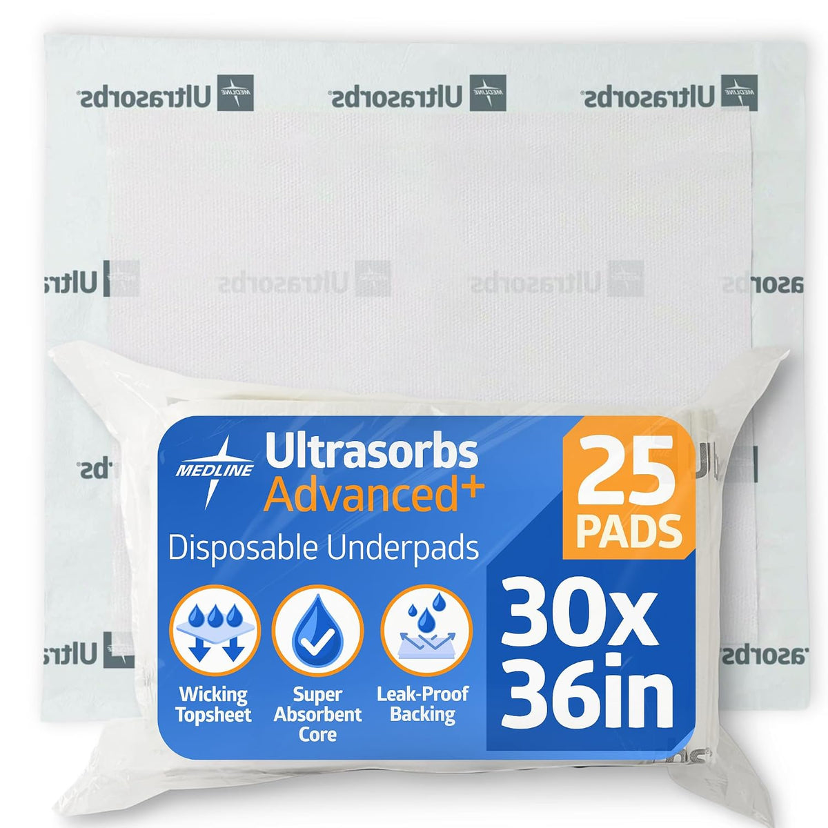 Ultrasorbs Drypads, 30" x 36", 25 Count, Super Absorbent Disposable Bed Pads, Large Incontinence Bed Pads, Chucks Protective Underpads, 10 Times More Absorbent, For Adults, Elderly