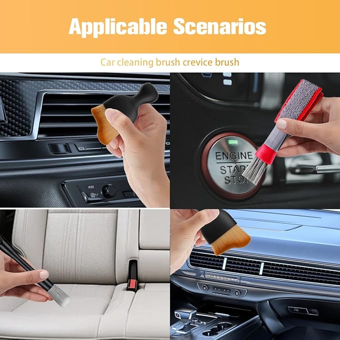 4PCS Car Detailing Brush Kit, Including 1 Ultra Soft No Scratch & 3 Vent Cleaning Brushes, Multi-Use Automotive Interior Detailing Kit, Universal for Most Vehicles