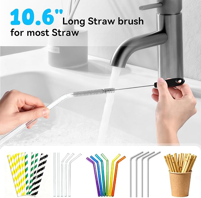 4 Pack Bottle Brush Cleaning Set, Including Long Handle Water Bottle Brush and 3 in 1 Cup Lid Cleaning Brush, Straw Cleaner Brush Washing for Baby Bottles, Tumblers, Glasses