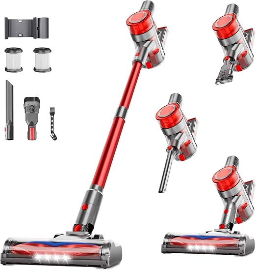 Cordless Vacuum Cleaner, Powerful Stick Vacuum Cleaner for Home with Rechargeable Battery, 6-in-1 Lightweight Handheld V