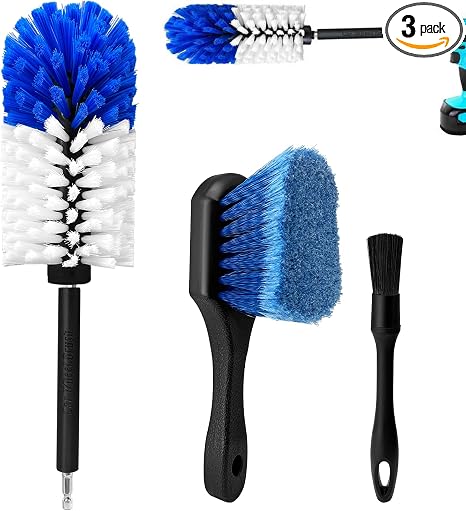Wheel Brush Kit,Soft Drill Wheel Cleaner Brush, No Scratches Highly Dense Car Cleaning Brush Set for Wheels, Tire, Rims,