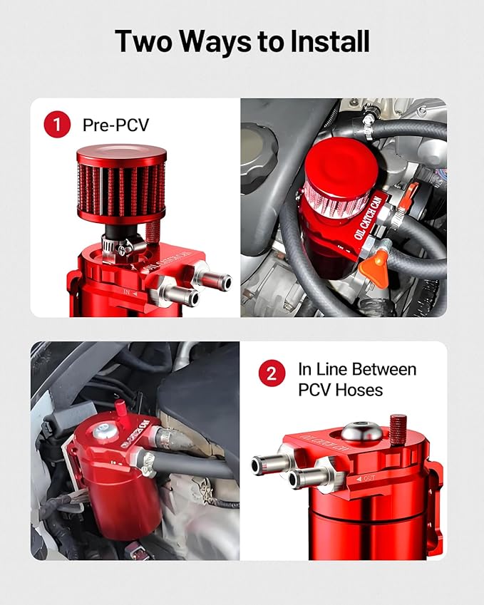 EVIL ENERGY Oil Catch Can, Universal Baffled Catch Can Kit with Breather Filter, 300ml Aluminum Air Oil Separator Tank NBR Fuel Hose Kits for PCV System Red
