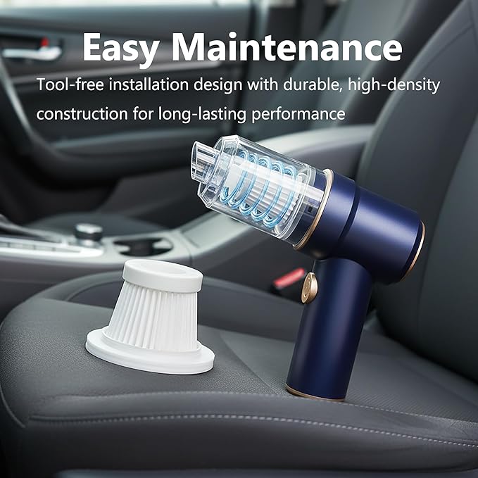 6-Pack LT-117C HEPA Vacuum Filter Replacement with Cleaning Brush, Compatible with KMM LT-117C Handheld Car Vacuum Cleaner, White, 2.08 x 1.45 Inches