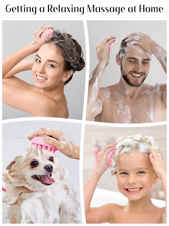 HEETA Scalp Massager Hair Growth, Soft Silicone Scalp Scrubber Shampoo Brush for Exfoliation, Dandruff Removal & Head Massage Stress Relax, Wet & Dry Use for Thick, Thin Hair Care, Wheat Straw Pink