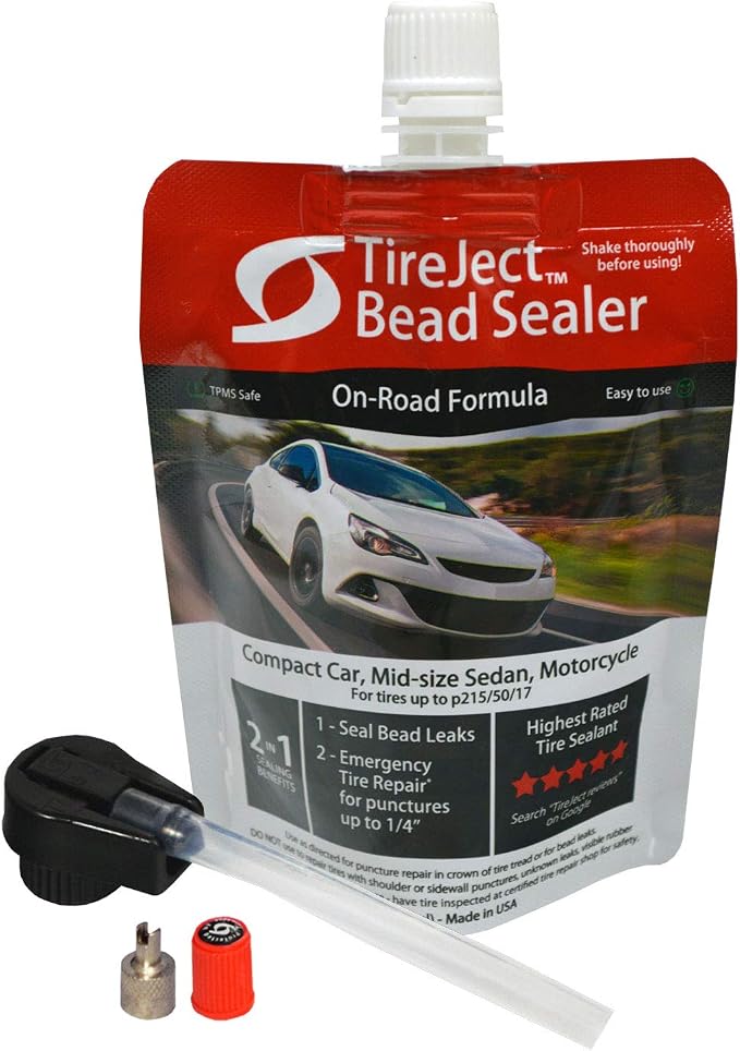 TireJect Automotive Compact Car 2-in-1 Tire Sealant & Bead Sealer Kit for tire Repair of leaks and punctures