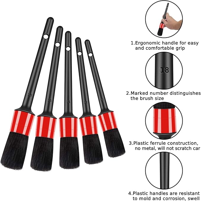 HMPLL 10pcs Auto Car Detailing Brush Set Car Interior Cleaning Kit Includes 5 Boar Hair Detail Brush,3 Wire Brush, 2 Air Vent Brush for Cleaning Car Interior Exterior, Dashboard Engines Leather Wheel