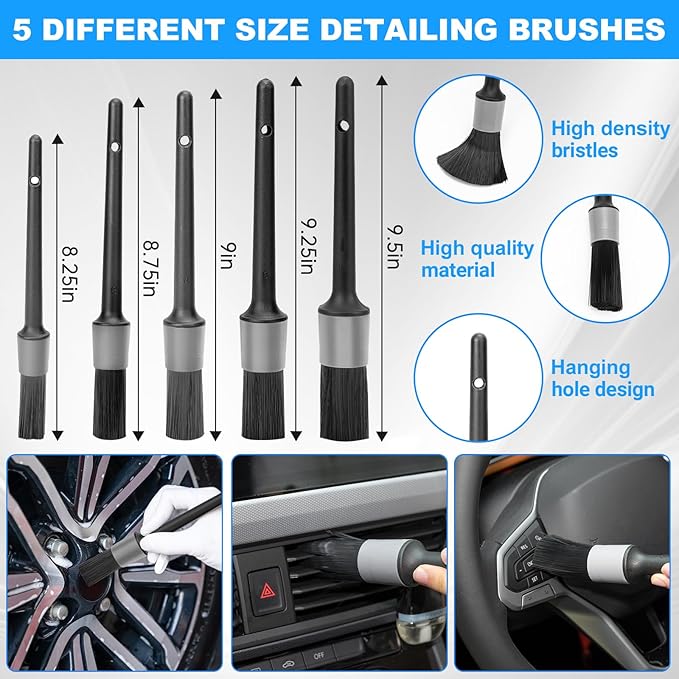 THINKWORK Car Detailing Kit, Car Detailing Brush Set, Car Cleaning Drill Brush Kit with Extension Pole, Professional Auto Detailing Supplies for Automobile Interior Exterior Wheels
