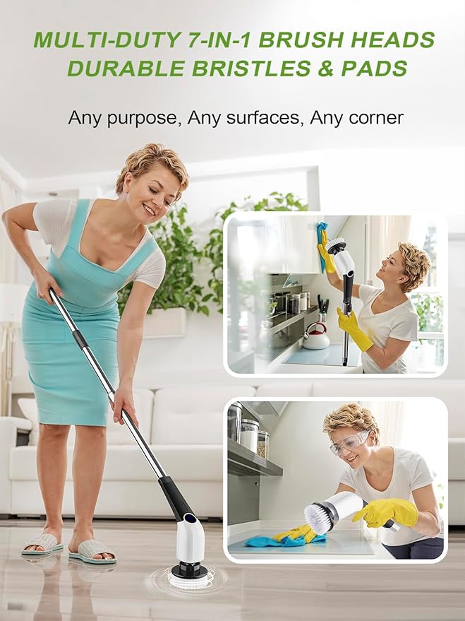 7-in-1 Replacement Brush Heads Set of Electric Spin Scrubber, Cleaning Portable Cordless Shower Power Scrubber Heads, Household Tools for Bathroom Kitchen Bathtub Tile Floor Car & Wheel