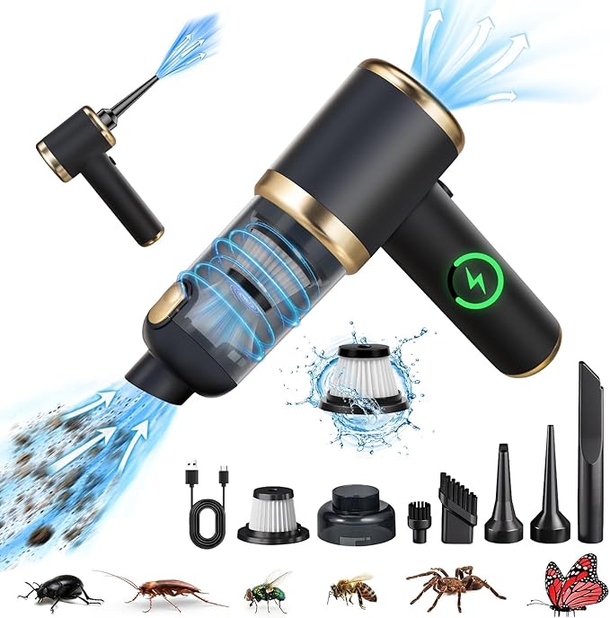 Bug Vacuum Catcher,12000Pa Handheld Car Vacuum Cleaner,4-In-1 Portable Cordless Vacuum Cleaner,Bug Vacuum for Adults Cleaner for Car&Bug Catcher Indoor with USB Rechargeable for Cockroach Spider