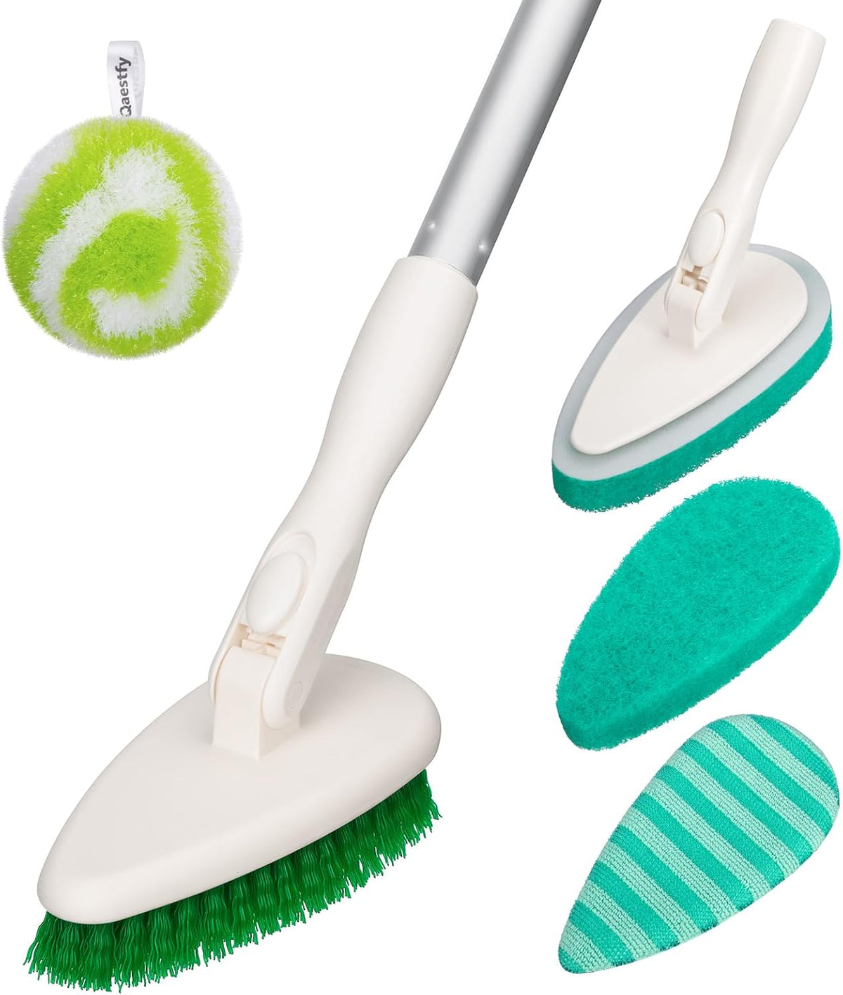 4-in-1 Tub and Tile Shower Scrubber, 51'' Bathtub Cleaning Brush with Long Handle, Soft & Stiff Bristles Bathroom Scrub Brush, Non-Scratch Shower Cleaner Brush for Cleaning