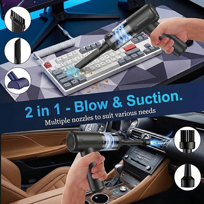 Handheld Car Vacuum Cleaner, 20000Pa Ultra-Strong Suction & Air Duster 2-in-1, Cordless Brushless Motor Portable Vacuum, 100W High Power Mini Vacuum for Car Interior, Home, Office, Pet Hair