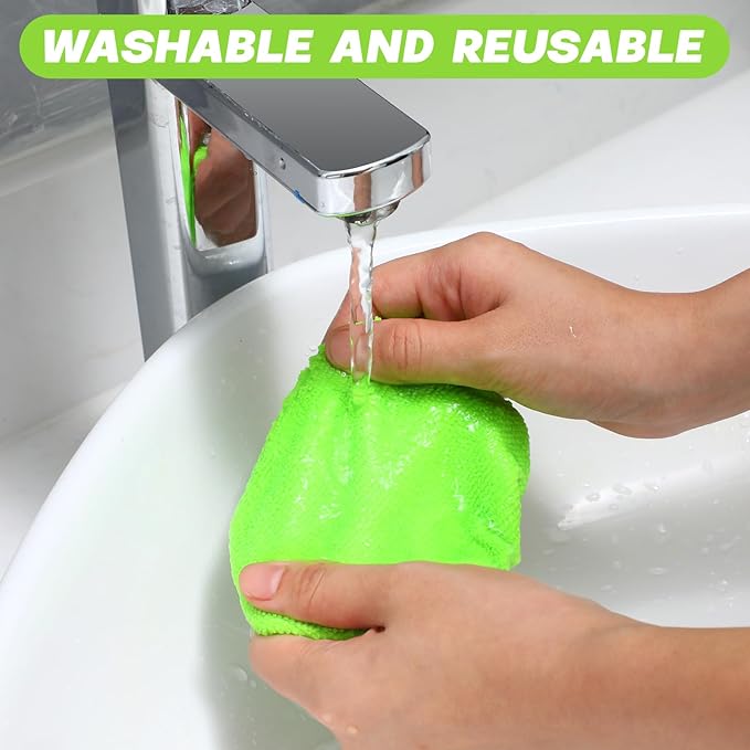 Potchen 8 Pcs Car Windshield Cleaner Tool Kit with Extendable Handle, Microfiber Towel Pads, Brush, Empty Spray Bottle for Auto Glass Wiper Suvs Rvs & Home Windows (Green)