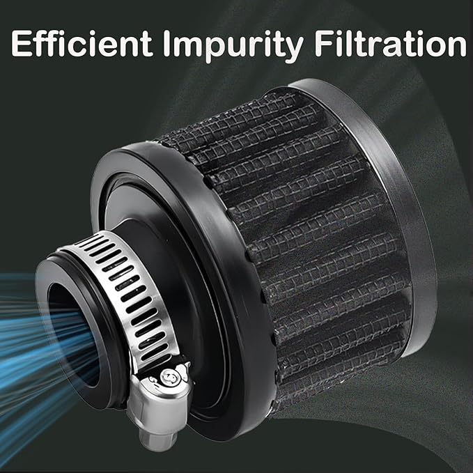 18mm Cold Air Intake Filter, Automotive Cold Air Breather Filter with Adjustable Clamp, Car Valve CoverTurbo Vent Cleaner Accessory, Fits for Car Motorcycle (Black)