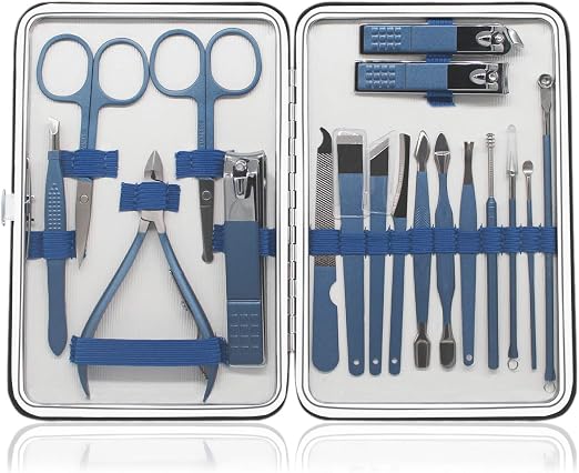 18 Pieces of Stainless Steel Nail Trimming and Beauty Kits - Nail Clippers, Nail Files, Tweezers, Nose Scissors, Eyebrow