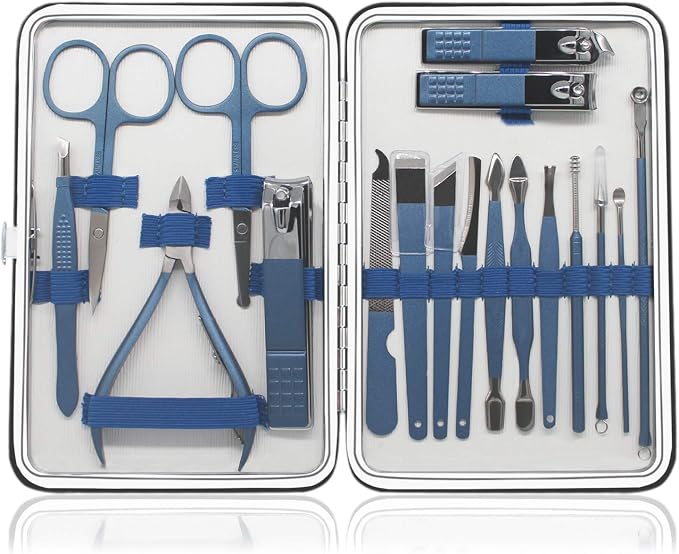 18 Pieces of Stainless Steel Nail Trimming and Beauty Kits - Nail Clippers, Nail Files, Tweezers, Nose Scissors, Eyebrow