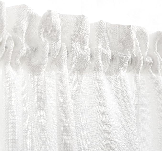 jinchan French Door Curtain 40 Inch Length Farmhouse Rustic Light Filtering Door Window Curtain Rod Pocket Tieback Included 1 Panel White