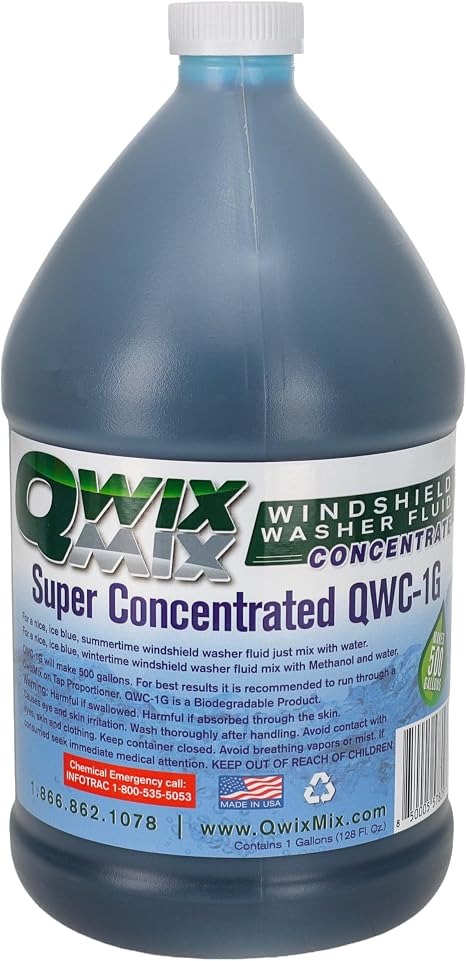 Qwix Mix 1-Gallon Windshield Washer Fluid Concentrate, Makes 500 Gallons, Biodegradable Bug, Grime & Dirt Remover Fluid,
