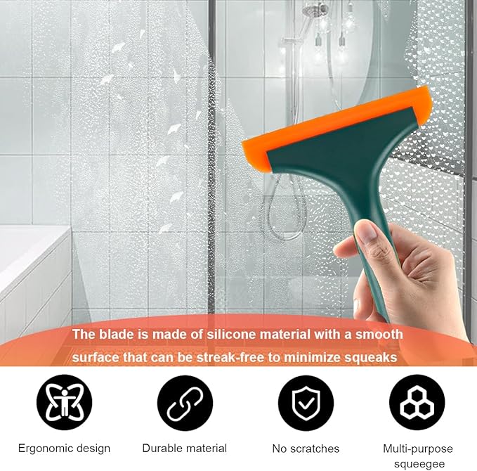 KVAEY Small Silicone Window Squeegee, 5.9 Inch Car Windshield Water Blade Squeegee with Non-Slip Handle, All-Purpose Cleaning Squeegee for Car Windshield, Window, Mirror (Black Green)