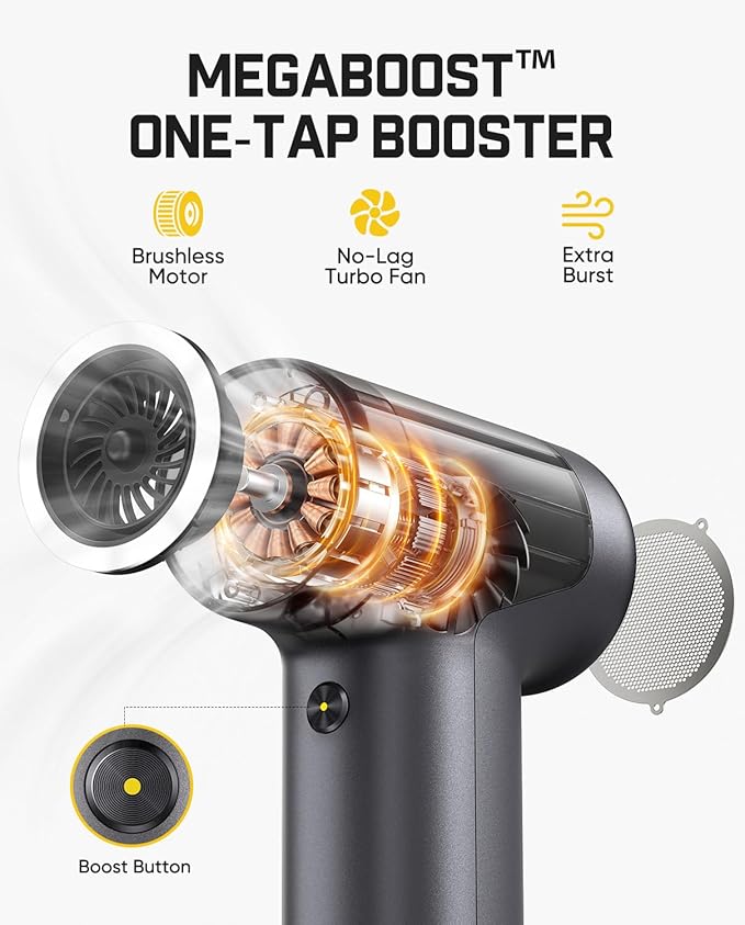 Fanttik B10 Pro Electric Air Duster, 110000RPM Brushless Motor, Compressed Air Duster, Mini Blower with One-tap Booster, 3 Gears Adjustable, Electric Duster for PC, Keyboard, Electronics (Silver)