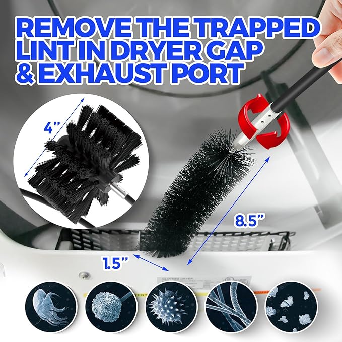 Holikme 40 Feet Dryer Vent Cleaner Kit, Flexible Lint Brush with Drill Attachment, Extends Up to 40 Feet for Easy Cleaning, Synthetic Brush Head, Use with or Without a Power Drill, Black