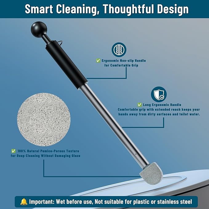 YINGMORE 2026 New Pumice Toilet Cleaner 17inch with Handle - Toilet, Pool & Tub Hard Water Stain Remover (1handle+8pumice)