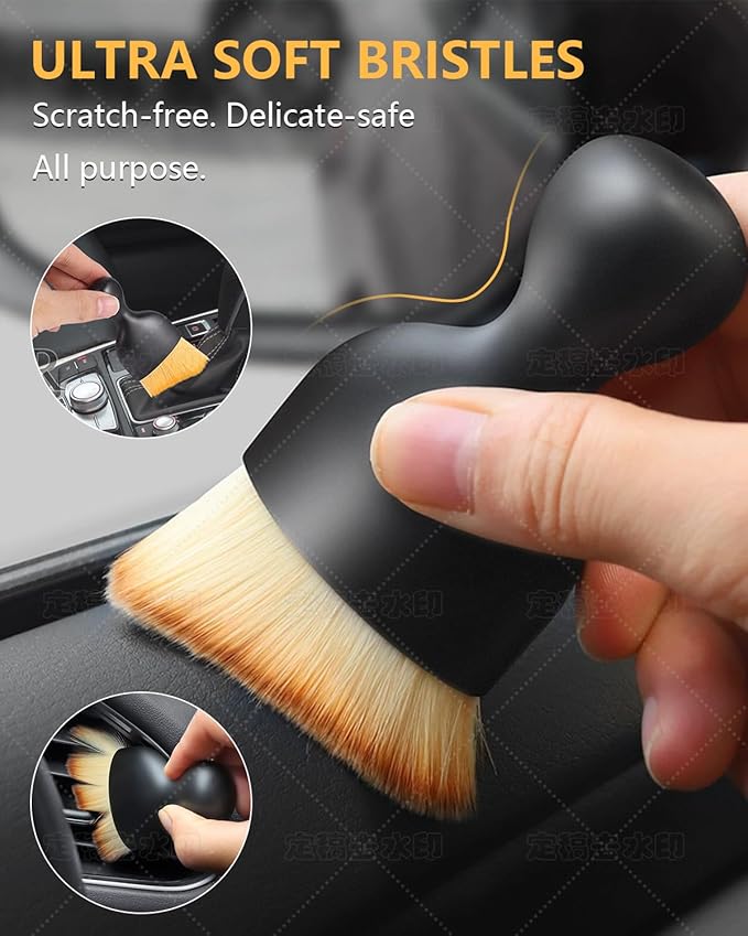 3PCS Car Interior Detailing Kit - 2 Curved Soft Bristle Brushes & 1 Dual-Head Duster | Scratch-Free Dusting for Dashboard, Vents - Fits All Vehicles (Sedans, SUVs, Trucks, ATVs)