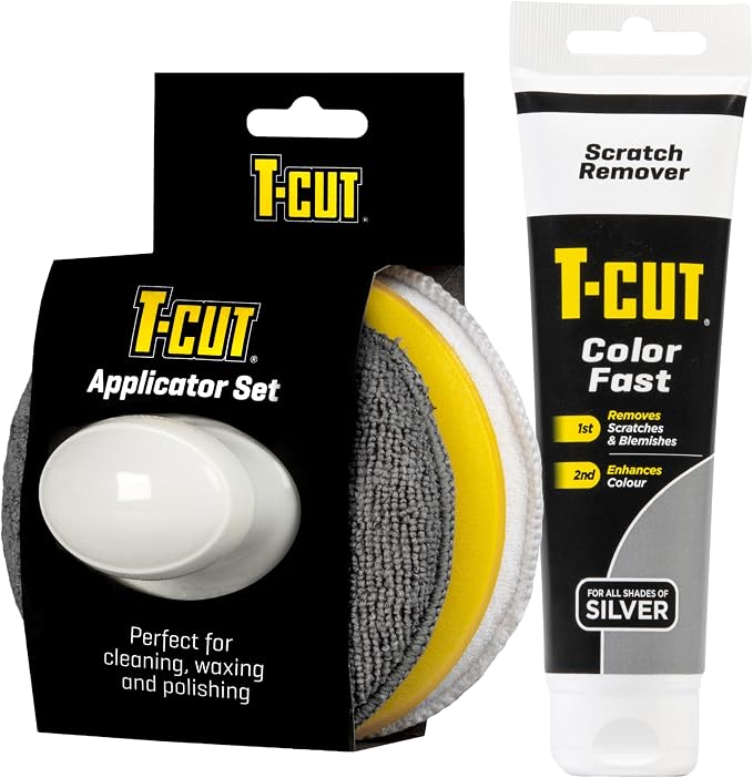 T-Cut CSS150 Silver Scratch Remover Color Fast Paintwork Restorer Car Polish - 150g plus a Wax Applicator Set with Handl