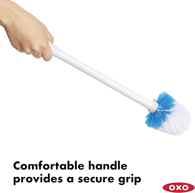 OXO Good Grips Compact Toilet Brush & Canister, Toilet Bowl Brush and Holder with Automatic Canister Door, Bathroom and Small Spaces Cleaning Supplies Essential (Pack of 2)