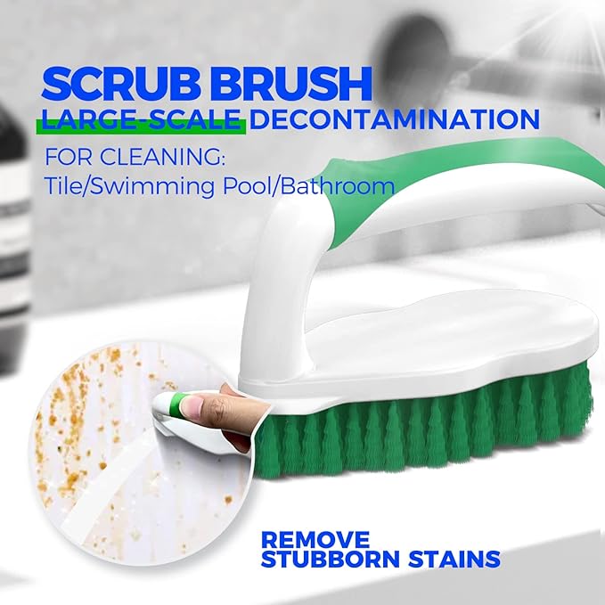 Holikme 7 Pack Deep Cleaning Brush Set, Scrub Pads with Scraper Tip for Pool Walls, Bathroom, Grout, Floor, Bike, Tub, Shower, Kitchen Surface (Green)