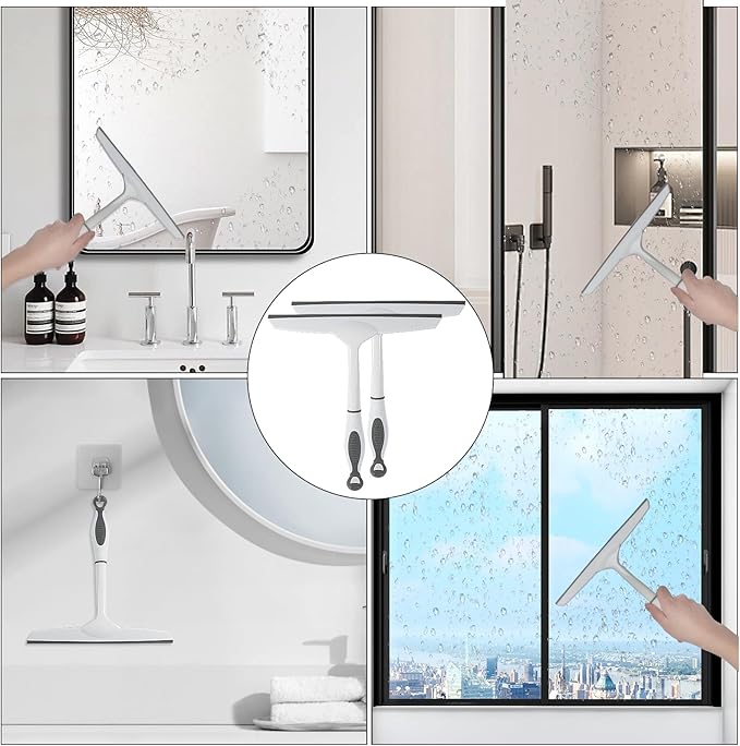 6 Pcs Shower Squeegee for Shower Glass Doors,Car Window Windshield Mirror Tile Cleaner Cleaning Wiper Squeegees Tool with Hook, Window Cleaning Shower Glass Squeegees