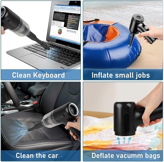 Mini Cordless Car Vacuum, Wireless Handheld Vacuum Cleaner,16000 Kpa Brushless High Power Suction, Portable 3 In 1 Little Vacuum &Air Blower & Pump,Usb-C Charge For Small Space At Car Home&Office