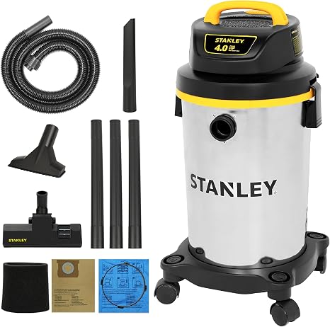 STANLEY 4 Gallon Shop Vacuum Wet and Dry, 4 Peak HP Stainless Steel