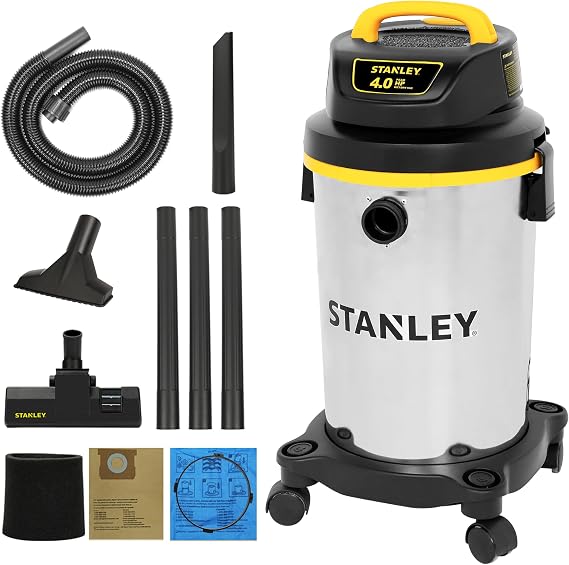 STANLEY 4 Gallon Shop Vacuum Wet and Dry, 4 Peak HP Stainless Steel