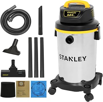 STANLEY 4 Gallon Shop Vacuum Wet and Dry, 4 Peak HP Stainless Steel