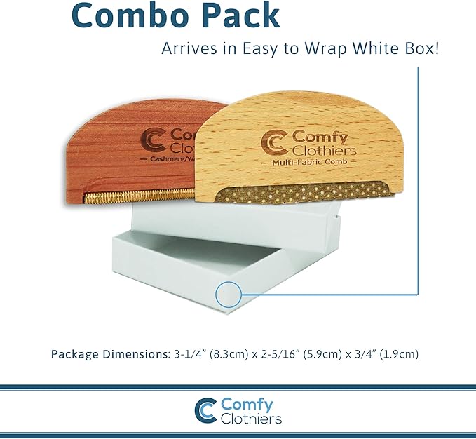 Comfy Clothiers Cedar Wood Cashmere Comb & Beech Wood Sweater Shaver Comb Combo Pack (One of Each Type) – Multi-Fabric Shaver Removes Pills, Fuzz and Lint from Garments