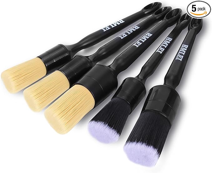 BMLEI 5pcs Car Detailing Brushes Set, Boars Hair Auto Car Detail Brush Kit No Scratch, Ultra Soft Car Duster Brushes Perfect for Interior, Exterior Cleaning, Wheels,Tires,Leather Seats…