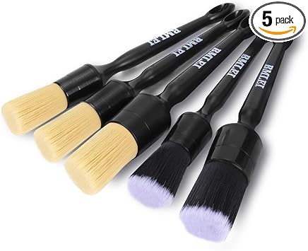 BMLEI 5pcs Car Detailing Brushes Set, Boars Hair Auto Car Detail Brush Kit