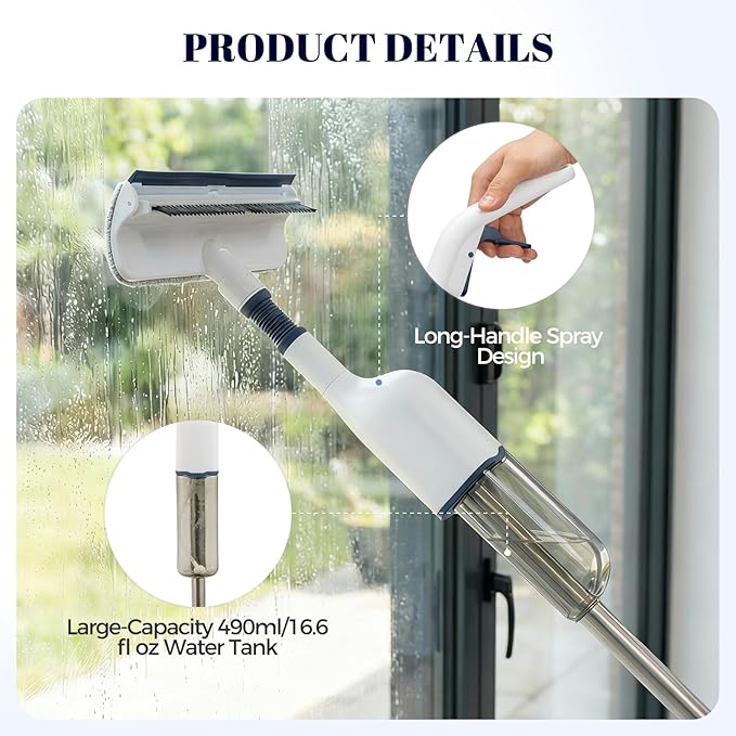 All-in-One Spray Window Squeegee and Floor Mop, 50" Long Handle Spray Squeegee for Window Cleaning, Professional Squeegee with Sprayer for Glass and Window Cleaning