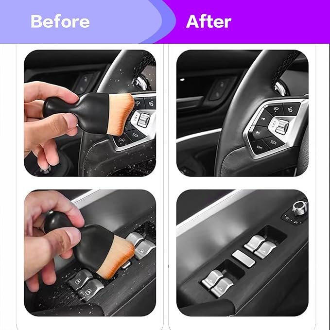 AOCISKA Car Interior Detailing Brush,Soft Bristle Cleaning Brush Car Detailing Brush Dusting Brush,Car Interior Cleaning Tool,Auto Detail Brush Car Dash Duster Brush (Black&Pink)