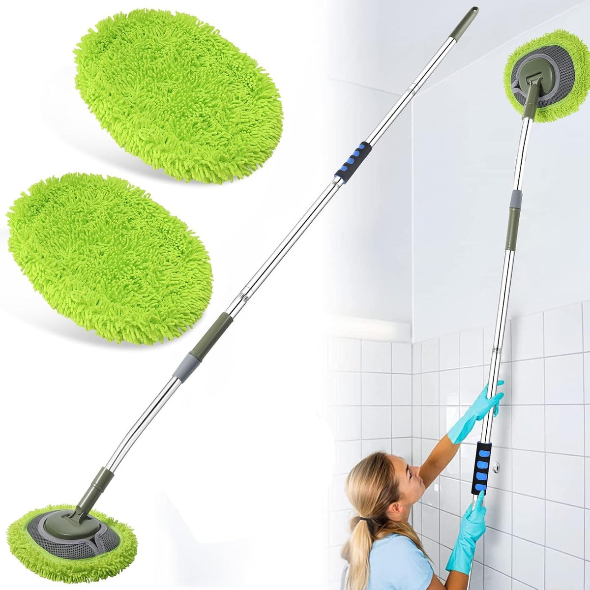 66'' Wall Mop with Long Handle,Ceiling Dust Mop with 15° Labor-Saving Elbow