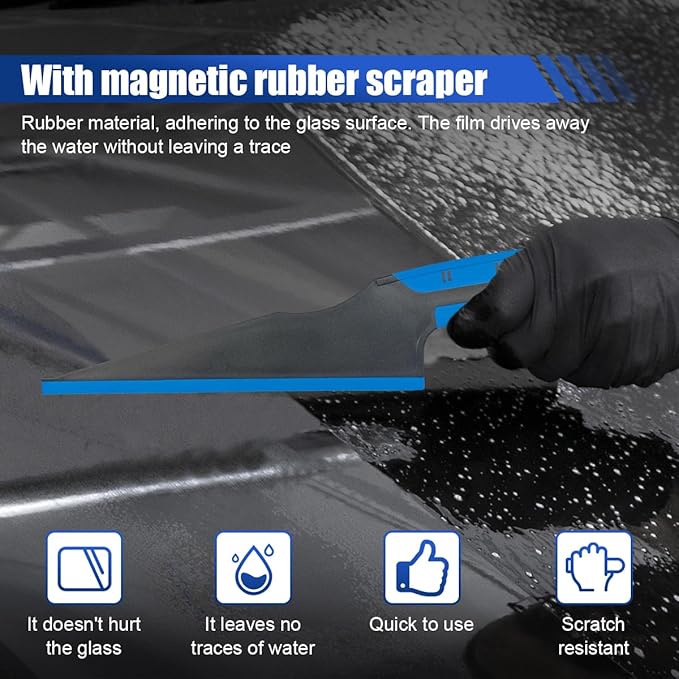 Car Window Tint Squeegee with Magnetic Rubber Blade – Heavy-Duty Tinting Application Tools for Car Vinyl Wrap, Window Film Installation&Glass Cleaning – Universal Water Removal Scraper (2PCS)