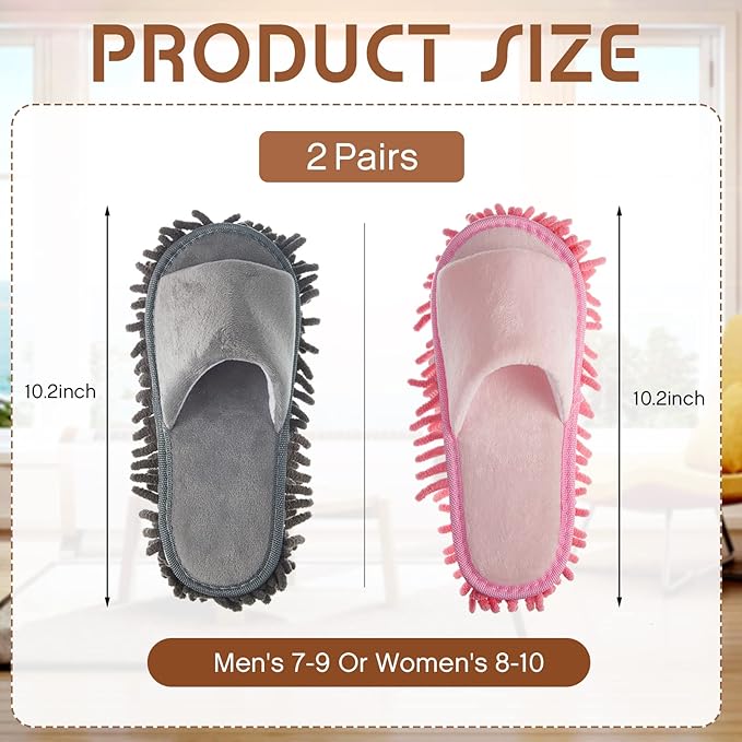 Jecery 2 Pairs Microfiber Cleaning Mop Slippers for Floor Cleaning House Mop Shoes Men and Women Washable Unisex Dusting Slippers Dirt Tool Supplies(Medium,Pink, Gray)