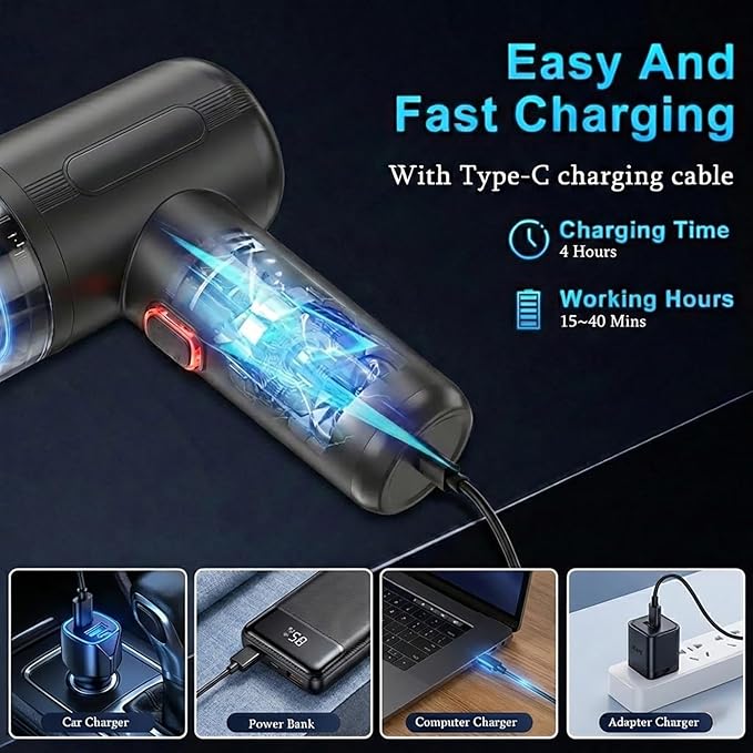 Handheld Car Vacuum Cleaner, 20000Pa Ultra-Strong Suction & Air Duster 2-in-1, Cordless Brushless Motor Portable Vacuum, 100W High Power Mini Vacuum for Car Interior, Home, Office, Pet Hair
