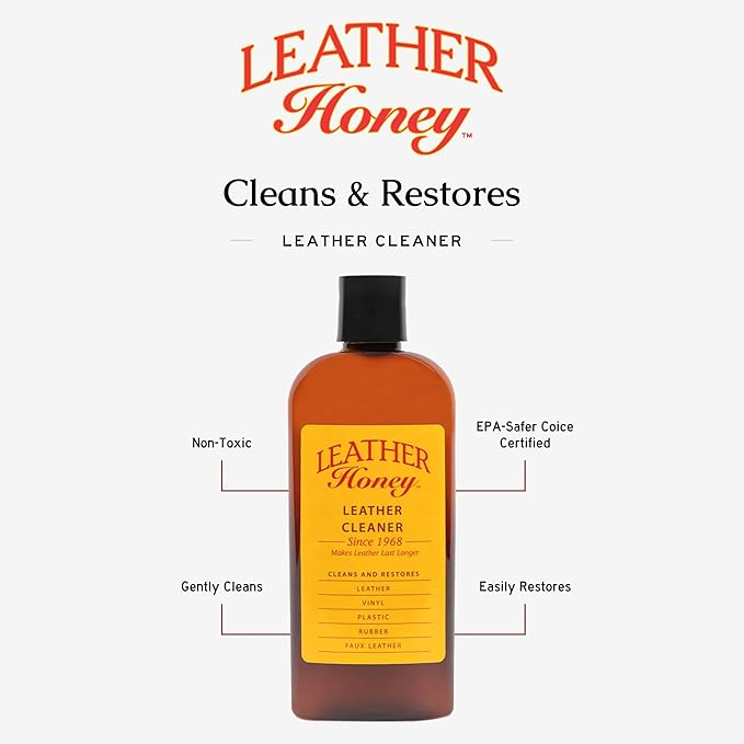 Leather Honey Leather Cleaner: Non-Toxic Leather Care Made in the USA Since 1968. Deep Cleans Leather, Faux & Vinyl - Couches, Car Seats, Purses, Tack, Shoes & Bags. Safe Any Colors & White Leather