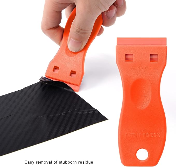 FOSHIO 2PCS Orange Plastic Razor Blade Scraper Tool and 100PCS Orange Plastic Blades for Gasket Remover, Sticker Remover, Labels Decal and Adhesive Remover for Windows and Glass