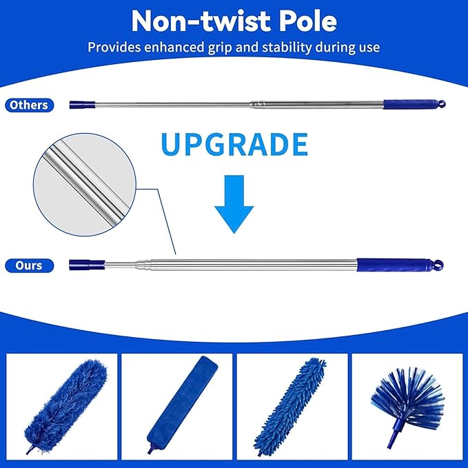 Dusters 6-in-1 Kit, Duster with Extension Pole 100 Inches, Dusters for Cleaning, Cobweb Duster, Microfiber Feather Gap Duster Cleaner for Fans, Blinds, Cars and Furniture