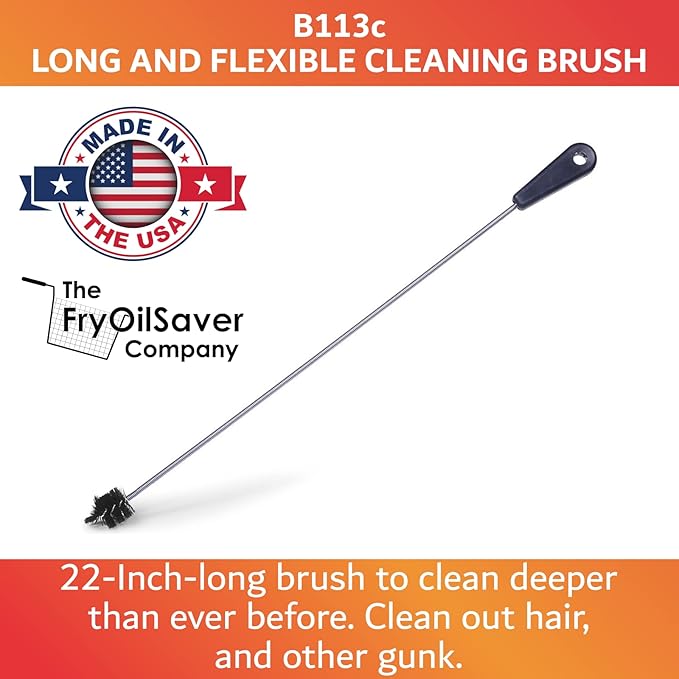 22" Long Sink Drain Brush – Slim Snake Hair Clog Remover Tool for Shower, Tub and Sink - Pipe/Tube Brush for Small Spaces, Drain Cleaning – B113C by FryOilSaver Co.