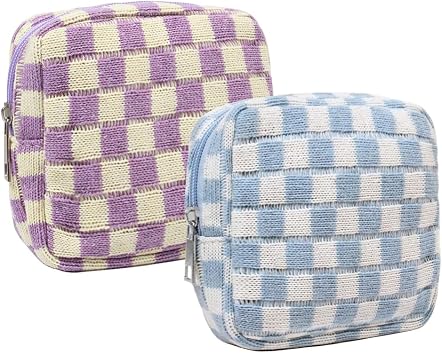2 Pieces Makeup Bag Small, Mini Checkered Make Up Bag Travel Cute Cosmetic Bags for Women Preppy Makeup Pouch for Purse 