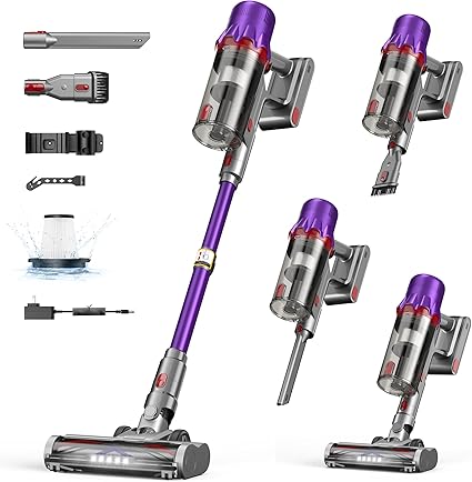 Cordless Vacuum Cleaner for Home - Powerful Stick Vacuum with HEPA Filter, 55-Min Runtime, LED Light, Anti-Tangle Brush, Detachable Battery,Lightweight Vacuum for Pet Hair,Carpets & Hard Floors - Cleanova